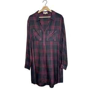 Cloth & Stone Anthropologie Plaid Tunic Shirt Dress Red Gray Size XL
